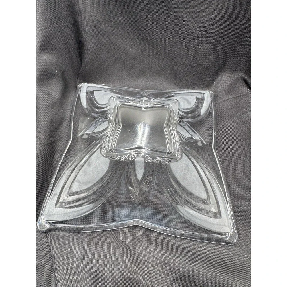Beautiful Etched Crystal Dish Square Party Entertainment Bowl Compote Flower NEW